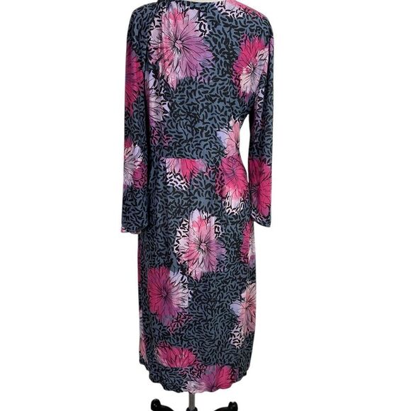 Soma 3/4 sleeve dress L Flora gray background Pink ivory V neck soft - Picture 4 of 6